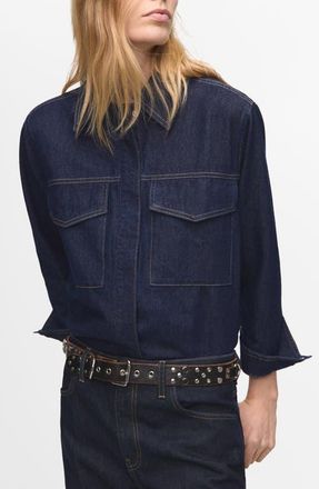 Mango Western Denim Snap-Up Shirt in Dark Blue at Nordstrom, Size 2