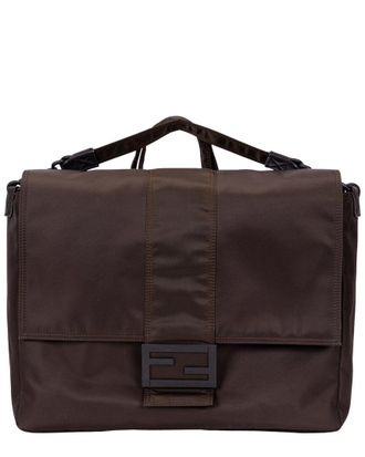 Fendi Fendi Khaki Plain Nylon Canvas Mens Messenger (Authentic Pre-Loved)