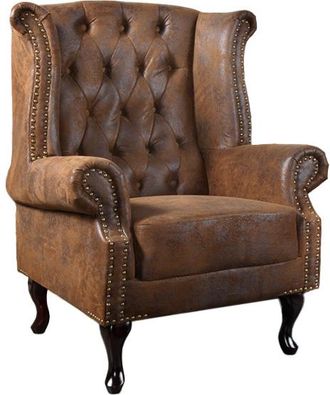 Global Interiors Ohrensessel Chesterfield - Antik Braun