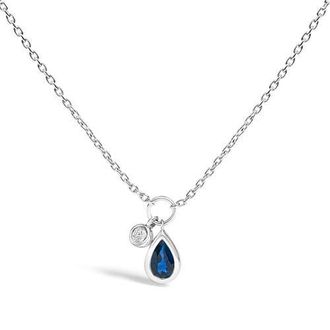 House of Brilliance 10K White Gold Pear Blue Sapphire and Diamond Charm Pendant Necklace at Nordstrom