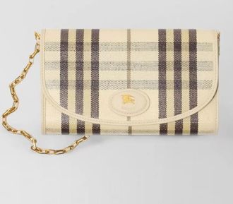 Burberry highlands check chain strap leather wallet