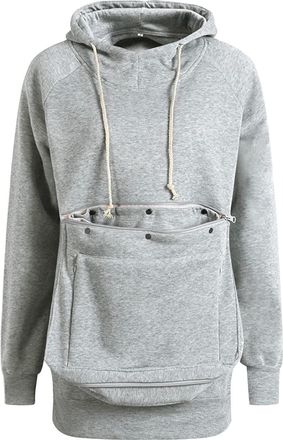 Generic Women Pet Pouch Coat Hoodie Long Sleeve Big Pocket Pullover Jacket Cat Puppy Holder Solid Hooded Sweatshirt Long Sleeve Grey