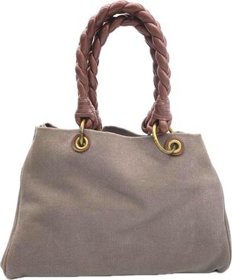 Bottega Veneta Brown Canvas Handbag Tote Bag (Pre-Owned)