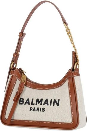 Balmain Hobo Bags - Canvas And Leather Shoulder Bag - White - Gr. unisize - in Weiß - für Damen