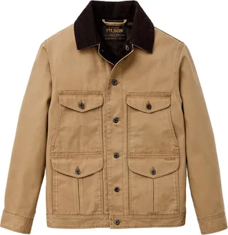 Filson Rustic Canvas Journeyman Jacket with Corduroy Collar and Cargo Pockets