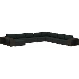 vidaXL Muebles De Jard&iacute;n De 11 Piezas Con Cojines Rat&aacute;n Sint&eacute;tico Negro Vidaxl