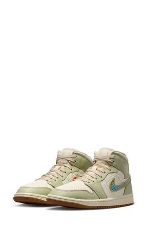 Nike Jordan Air Jordan 1 Mid SE Basketball Sneaker in Olive Aura/Blue/Pearl White at Nordstrom, Size 11.5