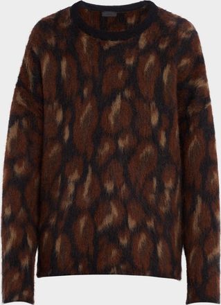 Sally Lapointe Oversized Leopard Jacquard Crewneck Sweater