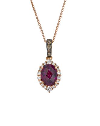 Le Vian Checkerboard Semiprecious 14K Rose Gold 1.78 Ct. Tw. Diamond & Rhodolite Pendant Necklace