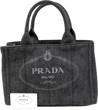 Prada Pre-owned Tote Bags, female, Black, Size: ONE SIZE Pre-owned Vintage Denim Tote Bag