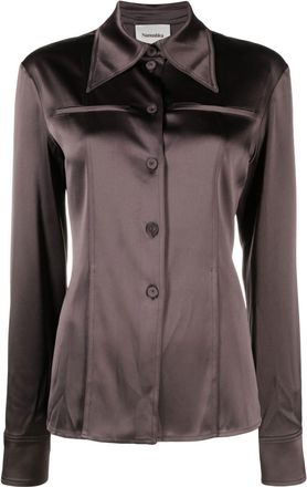 Nanushka oversized-collar fitted shirt - women - Polyester - M - Brown