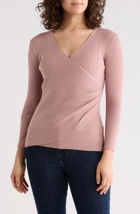 Max Studio Three-Quarter Sleeve Faux Wrap Sweater in Mauve at Nordstrom Rack, Size X-Large