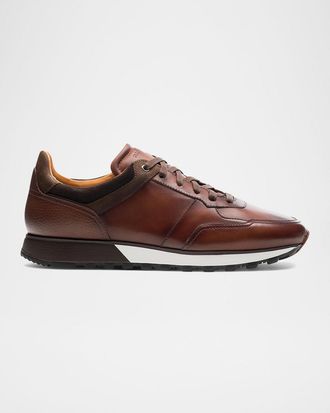 Magnanni Men & apos;s Arco Mix-Leather Trainer Sneakers