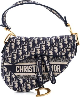 Dior Saddle Handbag Logo Embroidered Oblique Canvas Medium shoulder bag - Blauw