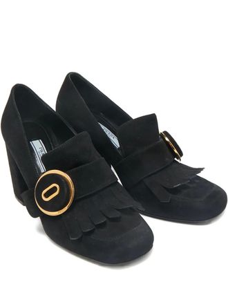 Prada 90mm fringe-detail suede heeled pumps - Black