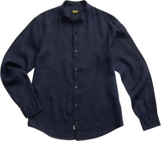 Blauer Linnen overhemd met gebogen zoom - Heren - Casual Overhemden - Blauw - M - Linnen - Overhemden