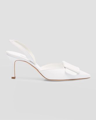 Manolo Blahnik Maysli Leather Buckle Halter Pumps