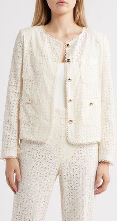 Anne Klein Cotton Eyelet Jacket in White Dove at Nordstrom, Size 0