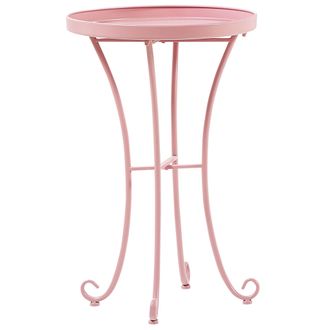 Beliani Mesa Auxiliar De Jard&iacute;n Redonda De Metal 40 Cm Estilo Vintage Para Exterior Rosa Cavinia