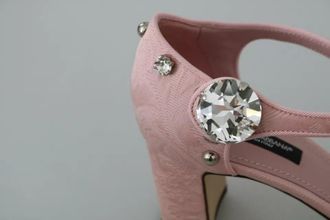 Dolce & Gabbana Pink Brocade Crystal Lily Ankle Strap Womens Shoes (Pre-Owned)