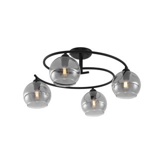 QAZQA Qazqa - Moderno L&aacute;mpara De Techo Moderna Negra Con Cristal Ahumado 4 Luces - Alanis Met&aacute;lica /vidrio Redonda /esfera Adecuado Para Led Max. 4 X 10 Wat
