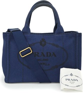 Prada Canapa Blue Canapa Handbag Tote Bag (Pre-Owned)