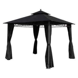 International Caravan Inc St. Kitts 10-foot Aluminum/ Polyester Double-vented and Drapes Square Gazebo, Black