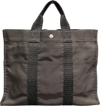 Herm&egrave;s Gray Canvas Tote Bag (Pre-Owned)