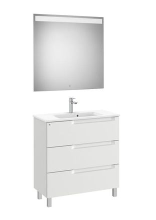 Roca Mueble Lavabo 800mm Aleyda Con Patas Compacto 3 Cajones + Espejo Gris Piedra
