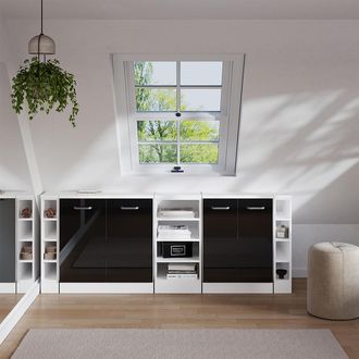 Vicco Conjunto De Armarios Para Techo Inclinado Rion, Negro Brillo Intenso, 210 Cm Lote De 5 Carcasas De Armario 60 Cm De Profundidad, Vicco