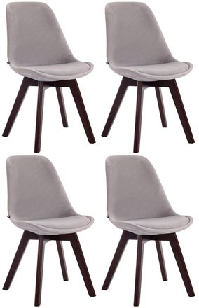 Clp Clp - Set De 4 Sillas De Comedor Borneo Tapizadas En Terciopelo Gris Nogal