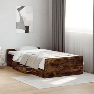 vidaXL Cama Con Cajones Madera De Ingenier&iacute;a Roble Ahumado 100x200 Cm Vidaxl