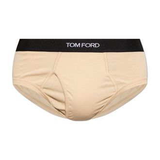 Tom Ford Logo-Waistband Briefs - Heren - Onderbroek - Beige - M - Katoen - Ondergoed