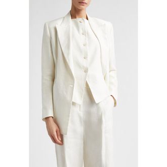 Eleventy Double Breasted Linen Blend Blazer in 00 Ivory at Nordstrom, Size 10 Us
