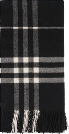 Burberry Womens Checked Cashmere Scarf Black Scarfs