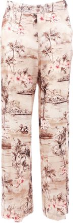 Shirt a Porter Palazzo Flowing Tropical Silk Straight-Leg Pants