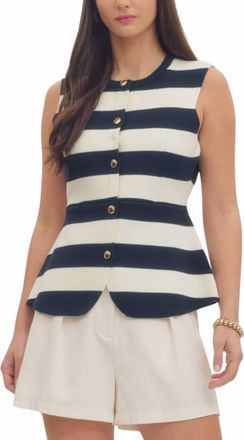 Entro Sleeveless Peplum Stripe Sweater Vest In Navy