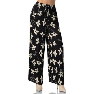 Ivonne Wide-Leg Floral Print Pants with Pockets in Black at Nordstrom, Size 10