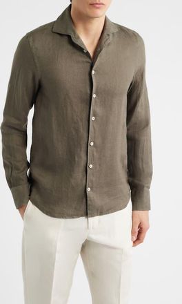 Aur&eacute;lien Seaside Linen Button-Up Shirt in Olive at Nordstrom, Size Xx-Large