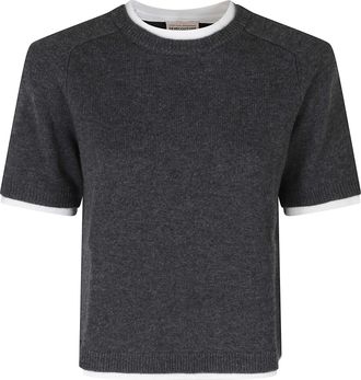 Semicouture Gray Aida Short-Sleeved Wool-Cashmere Sweater