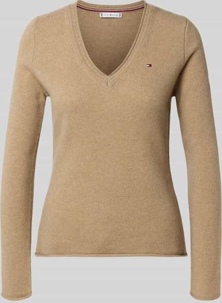Tommy Hilfiger Slim Fit Strickpullover aus reiner Wolle in Camel, Größe XXL