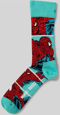 Happy Socks Regular Fit Socken mit Logo-Print Modell WEB-SLINGER in Tuerkis, Größe 41-46