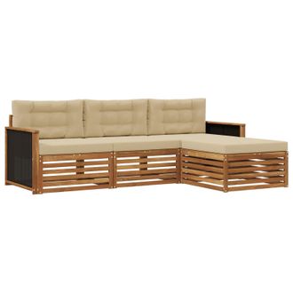 vidaXL Conjunto De Sof&aacute;s De Exterior 4 Pcs Natural Y Beige Poli&eacute;ster Vidaxl