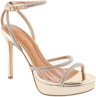 Christian Siriano Nicola Ankle Strap Platform Sandal in Clear/Platino at Nordstrom, Size 8.5