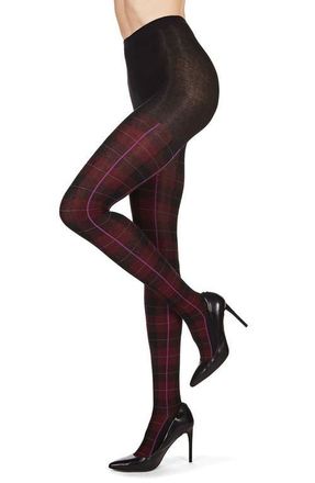 MeMoi Glasgow Plaid Sweater Tights in Burgundy Heather at Nordstrom, Size Medium