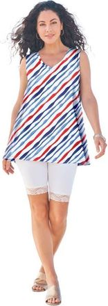 Roaman's Plus Size Cotton Ultimate Swing Tank Top in Americana Stripe at Nordstrom, Size 16