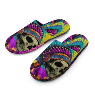 Generic Native Indian Skull Mens Cozy Memory Foam Slippers Warm Cotton House Shoes Comfy Slipper for Indoor Outdoor