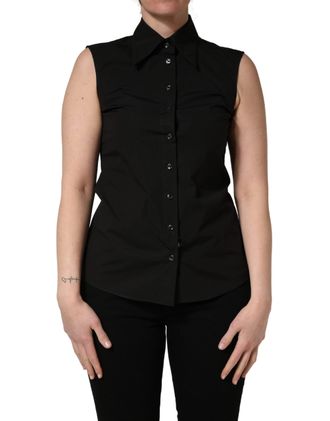 Dolce & Gabbana Cotton Sleeveless Collared Blouse - Black