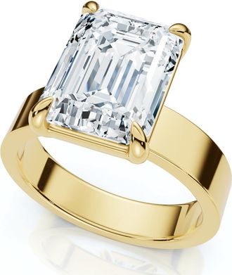 Pompeii3 Certified 4Ct Emerald Diamond Cigar Band Engagement Ring Lab Grown