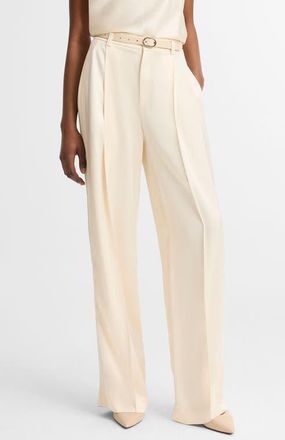 Vince Pleated High Waist Satin Pants in Flax at Nordstrom, Size 00